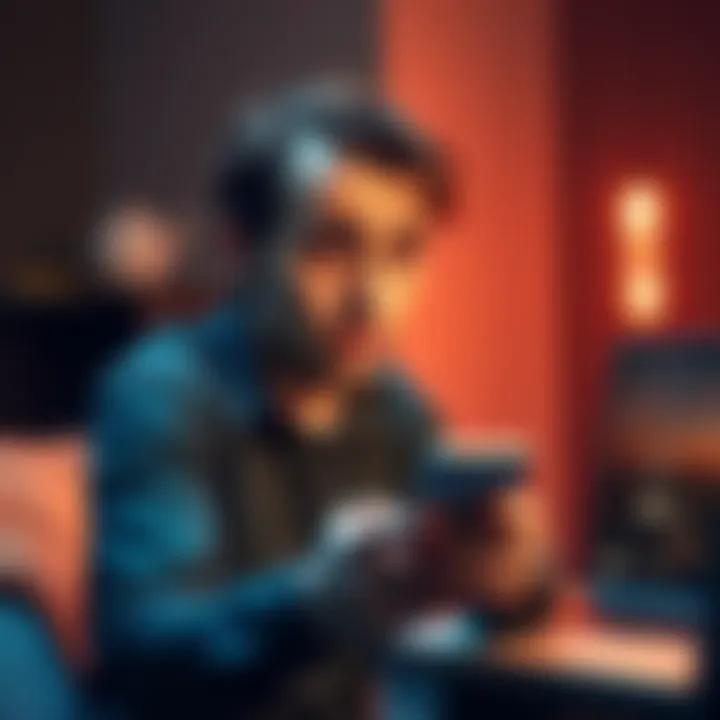 A developer looking frustrated while holding a phone, unable to access their app account, with a laptop displaying a login screen in the background.
