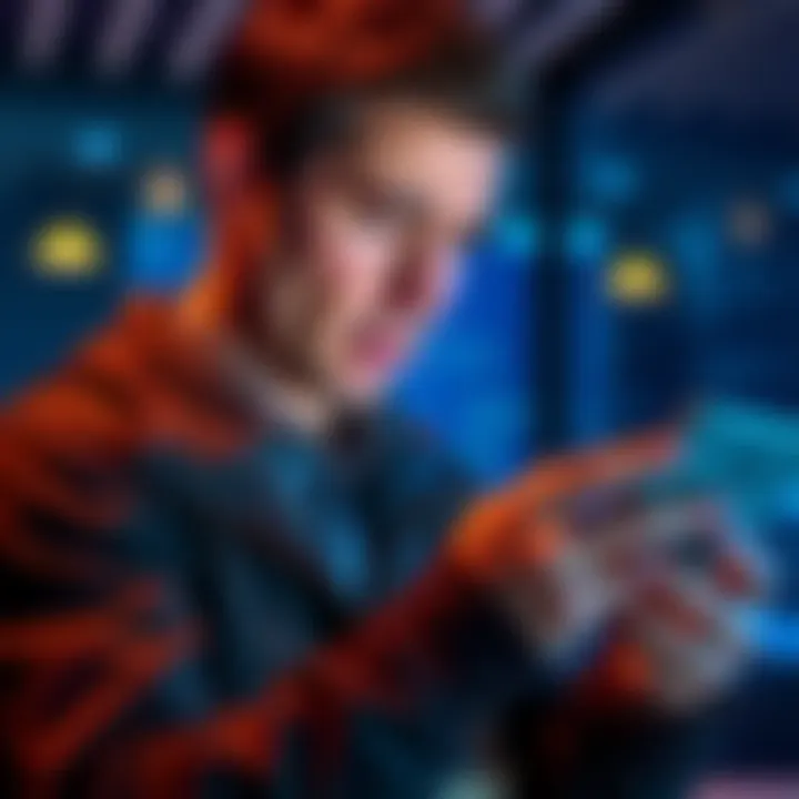 A novice investor looks concerned while checking their staked Ethereum wallet on a digital device, showing a locked wallet screen, symbolizing difficulty in accessing funds.