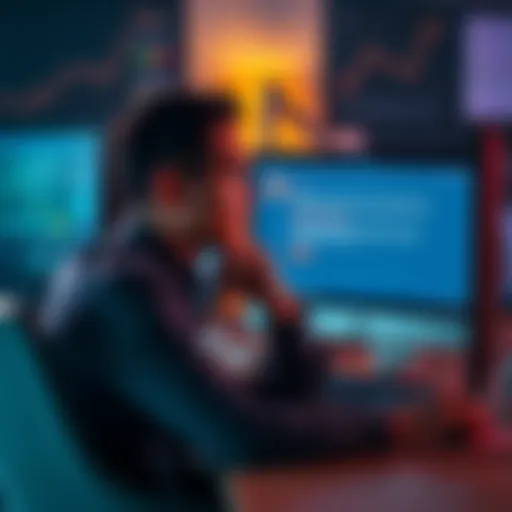 A person sitting at a desk with a worried expression, looking at a computer screen showing an error message about account access issues.