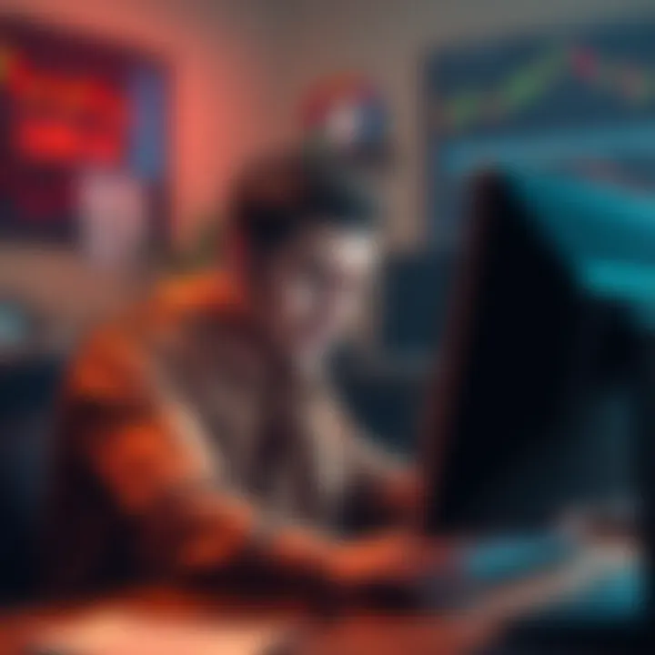 A person looking frustrated while trying to buy XRP on a computer, symbolizing trading challenges.