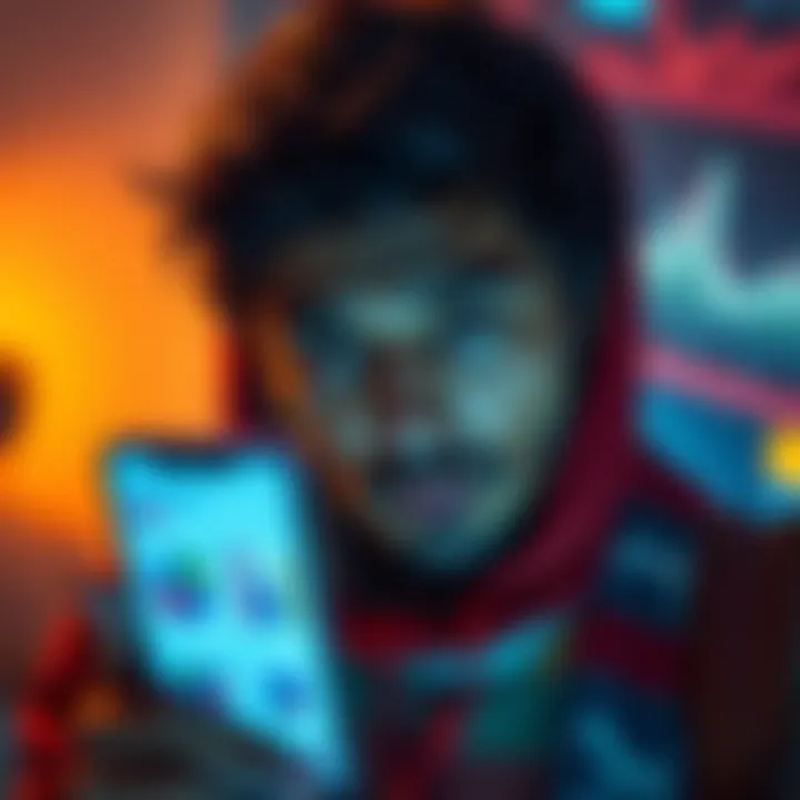 A person with a concerned expression staring at a smartphone displaying distorted charts from the latest app update