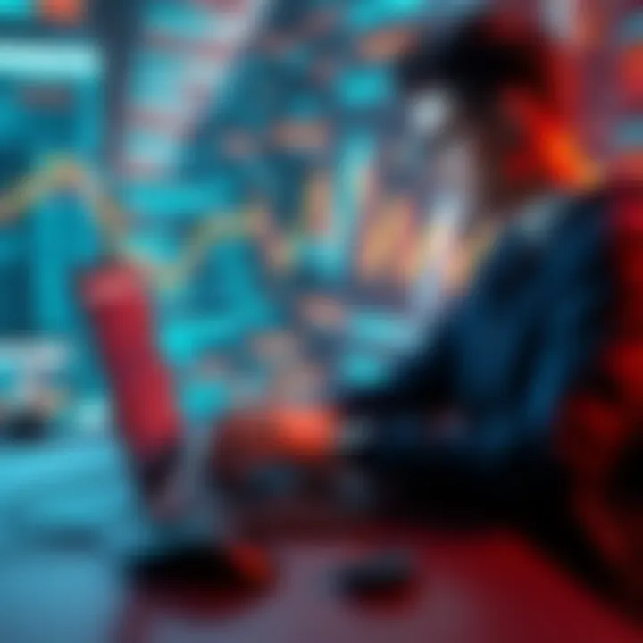 A full-stack developer coding on a laptop with visuals of blockchain and Nano integration in the background