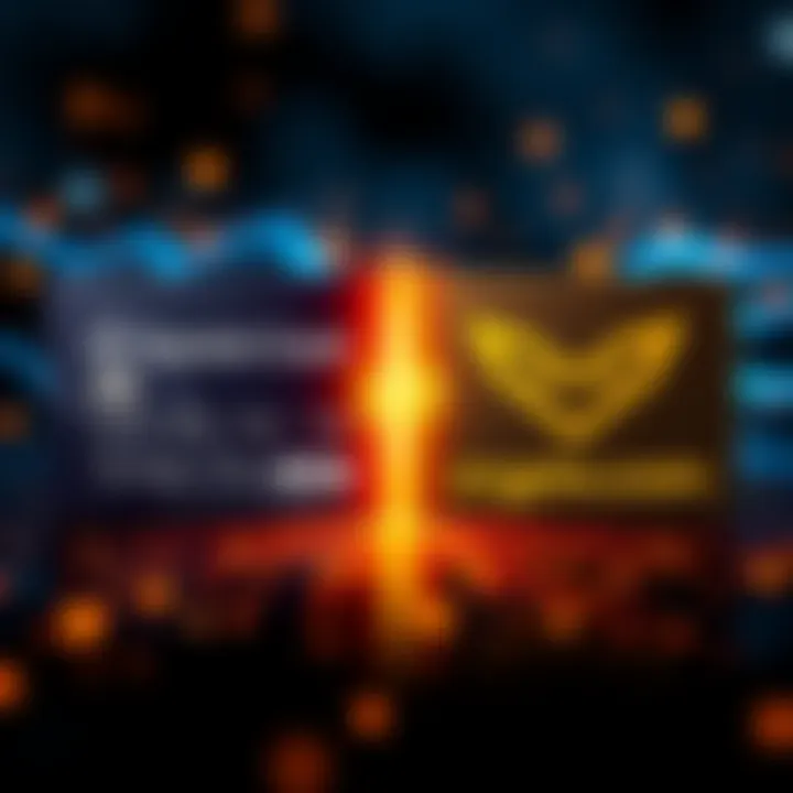 A side-by-side comparison of the Gemini Card and Crypto.com logo, featuring visual elements representing features and fees.