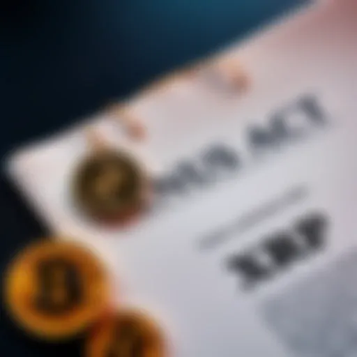 A close-up of the Genius Act document next to a digital representation of cryptocurrency symbols including XRP, signifying new guidelines for crypto in the US economy.