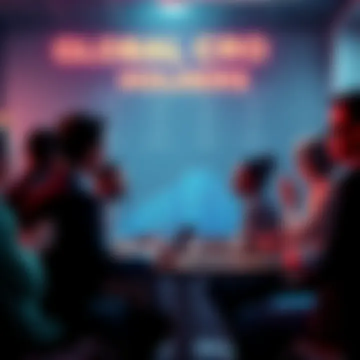 A diverse group of people engaged in a discussion about CRO tokens, with charts showing holders of 10,000 or more tokens in the background.