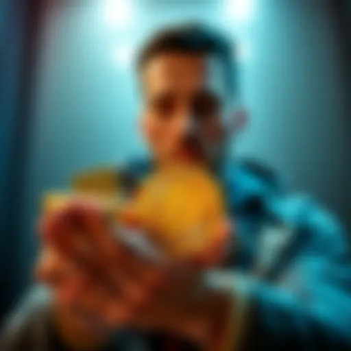 A person holds gold bars and Bitcoin coins, contemplating an investment decision.