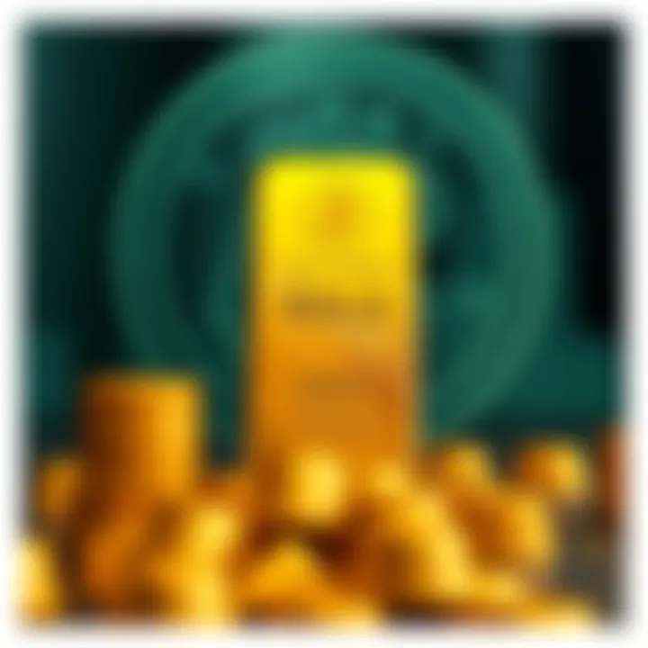 A gold bar with a digital currency symbol behind it, representing the connection between gold purchases and cryptocurrency transactions on platforms.