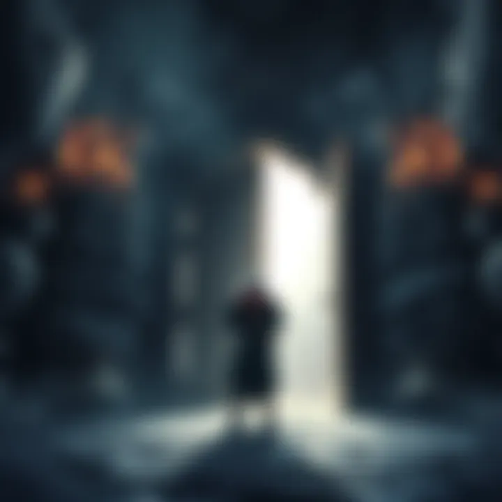 Grand Crow Sage stands in front of an ancient door, hinting at new clues for the CAW community with a backdrop of excitement and anticipation.