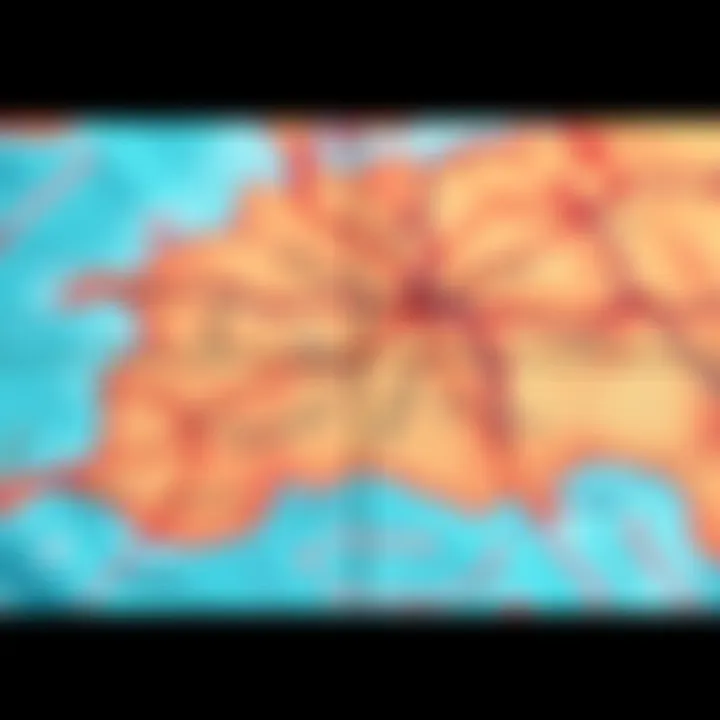 A map with a grid overlay, showing clear divisions for easy measurement and planning, with zoomed-in details of areas.