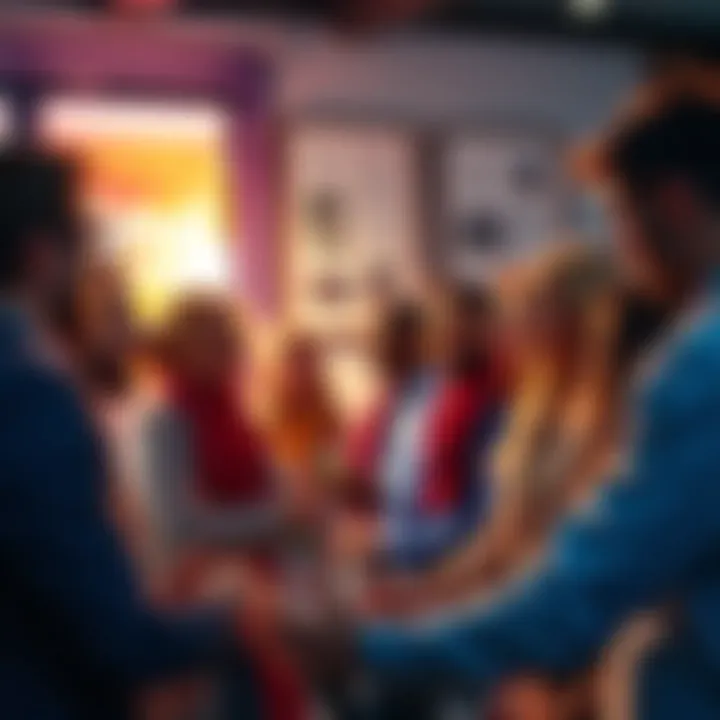 A diverse group of people engaged in a lively discussion, sharing their opinions and connecting over common views.