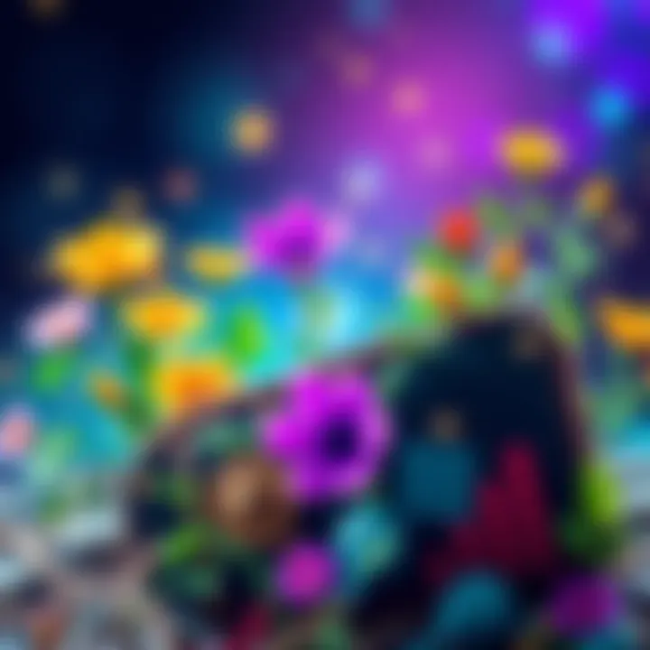 A colorful and vibrant depiction of a healthy investment portfolio with flowers and growth symbols, representing balance and growth in finances.