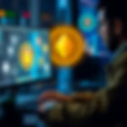 Person using a computer with security icons to represent privacy in cryptocurrency purchases