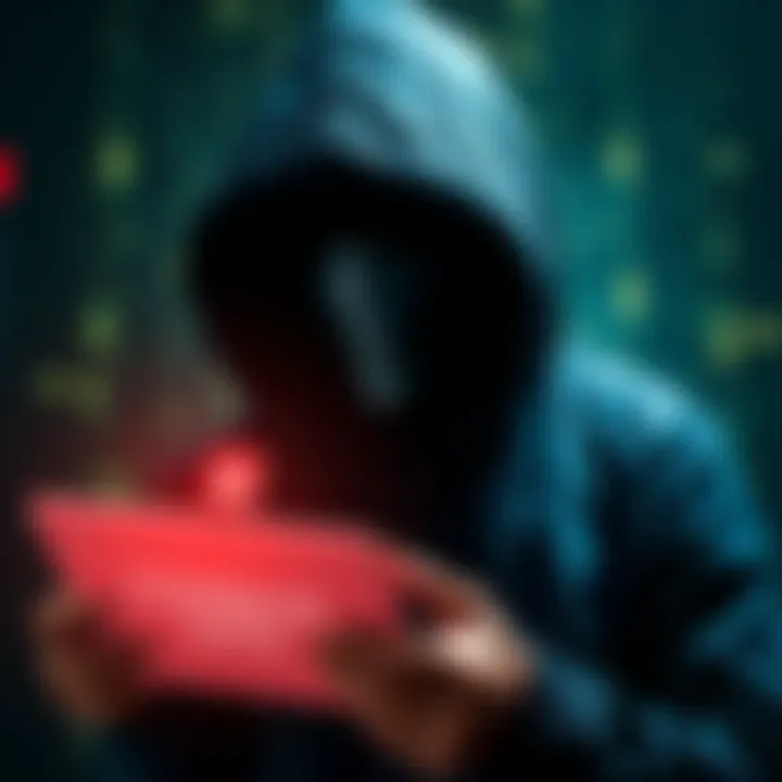 A graphic showing a hacker's hooded figure holding a digital device with a $20 million ransom note for Coinbase, symbolizing the threat to customer data security.