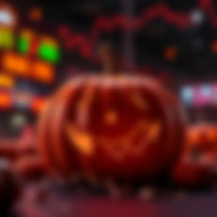 A graphic showing a pumpkin with betting charts and dollar signs, symbolizing market speculation for Halloween