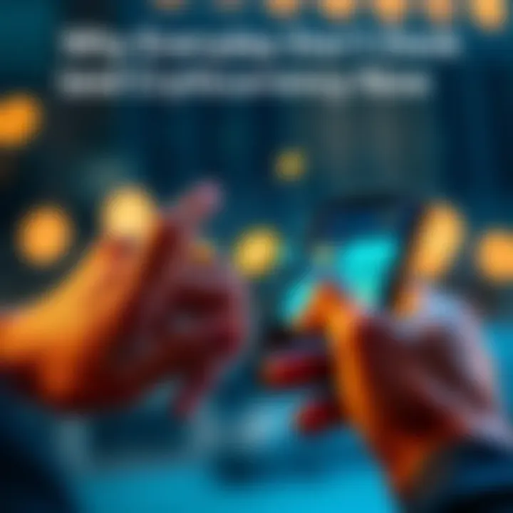 Person using a smartphone showing various cryptocurrency applications and financial concepts