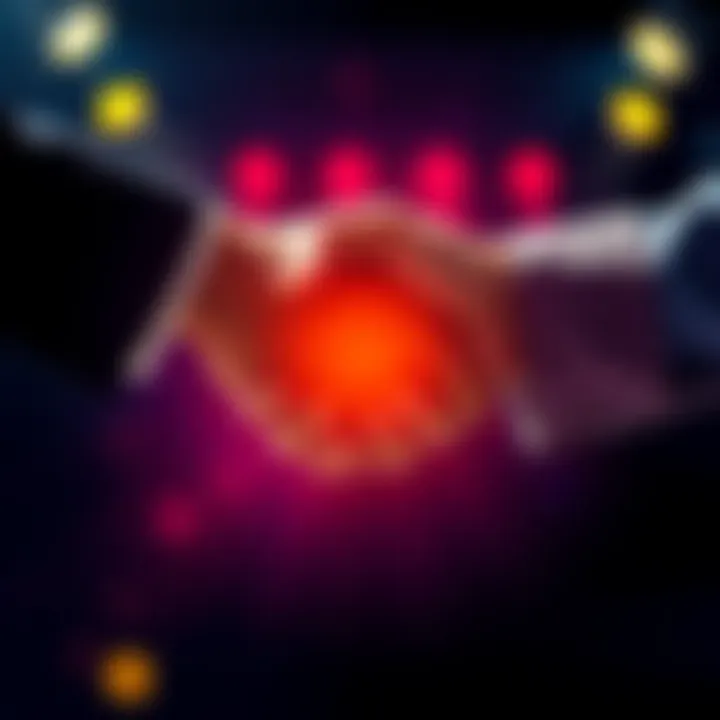 Two people shaking hands to symbolize a partnership, with excitement in the air.