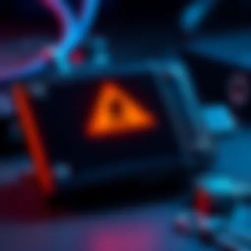A hardware wallet displaying a warning sign about private key theft risks