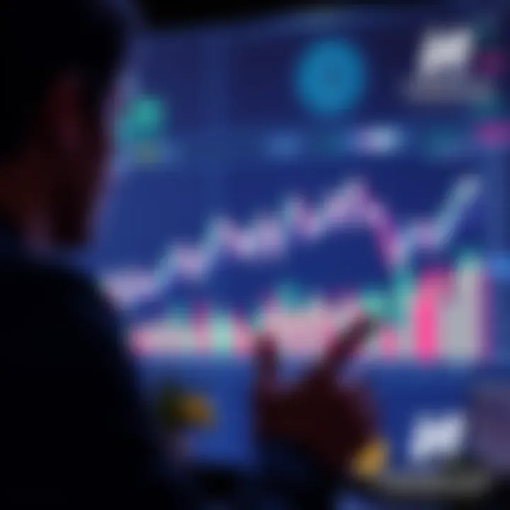 A person looking at a digital chart displaying Bitcoin's value holding steady while news headlines criticize its worth, with a Hargreaves Lansdowne logo in the corner.