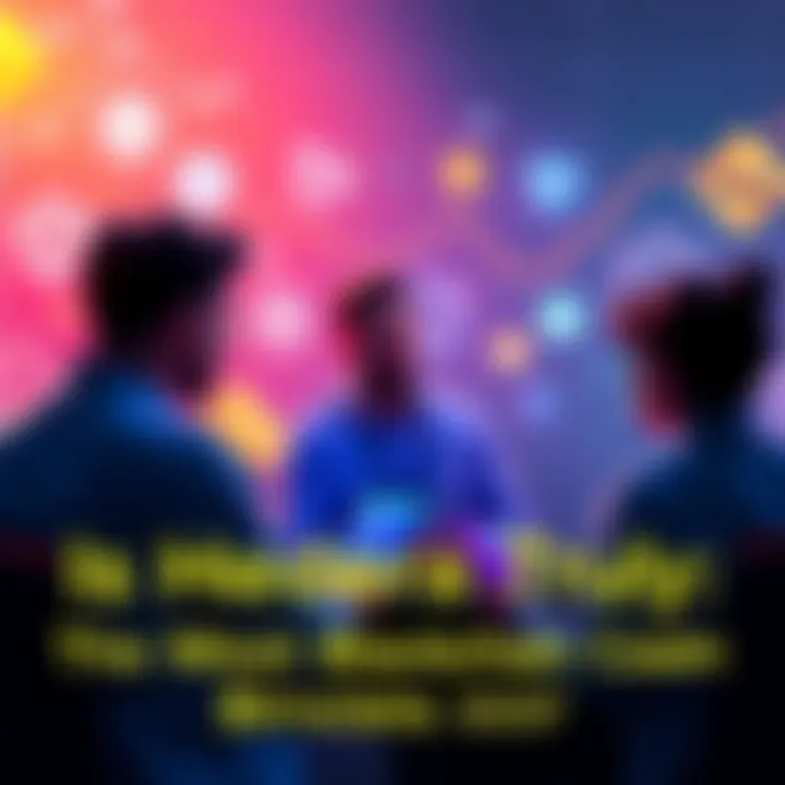 A graphic showing a group of people discussing Hedera, $SOL, and $TRON, with blockchain icons in the background.
