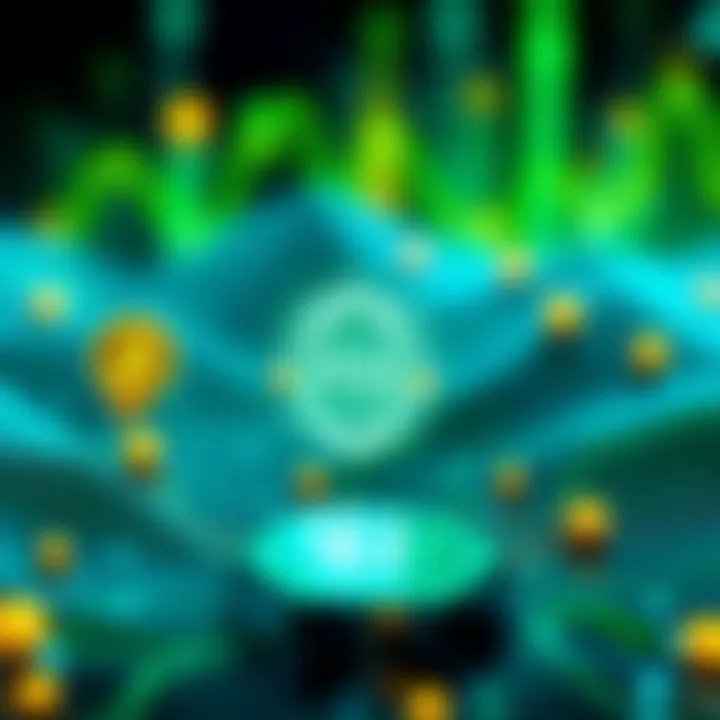 A digital graphic showing tokenization symbols and the Hedera Hashgraph logo against a green and blue background, representing eco-friendly technology and finance.