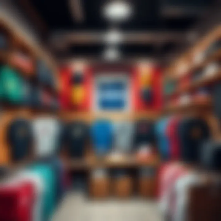 A display of HEGE merchandise including t-shirts, hats, and accessories reflecting the brand's identity and community focus.
