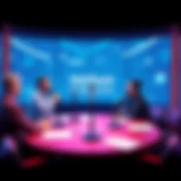 Three experts talk about Helium Network strategies at a roundtable, with microphones and notes in front of them.