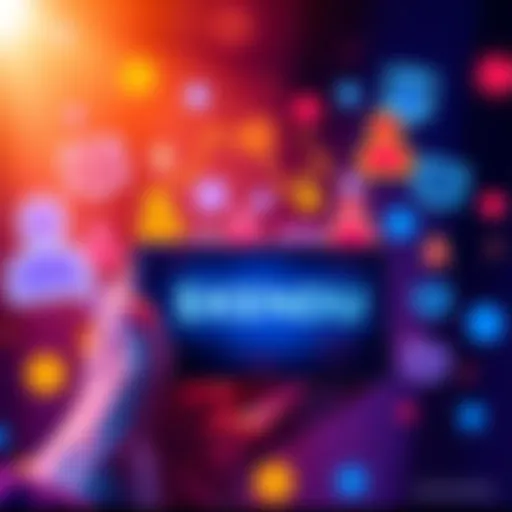 A person holding a digital wallet with the $KENDU logo displayed, surrounded by vibrant community symbols like chat bubbles and people icons, representing active engagement in cryptocurrency investing.