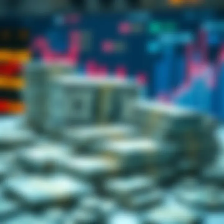 A visual representation of one hundred billion dollars showing stacks of cash and graphs indicating economic growth.