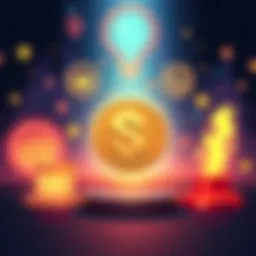 An illustration showing the $HUNT token logo with a digital background representing Solana, featuring symbols of rewards and community engagement.