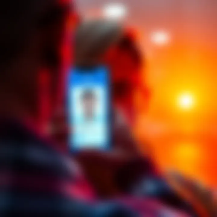 A person looks at a phone screen showing an ID photo upload interface with a face verification prompt