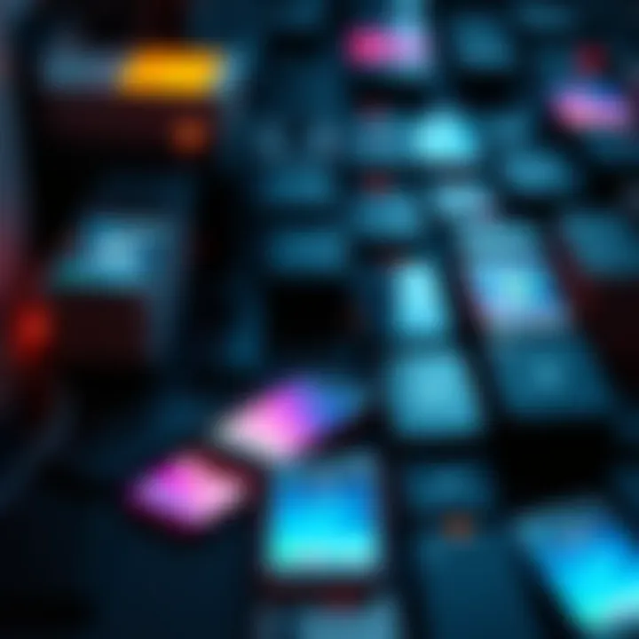 A collection of idle iPhones and PlayStations arranged together, representing a distributed computing network.