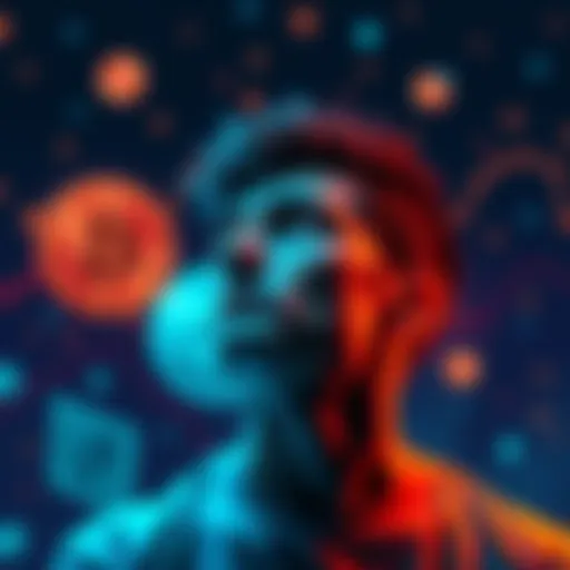 A person contemplating investment in cryptocurrency with icons of Bitcoin and Ethereum in the background