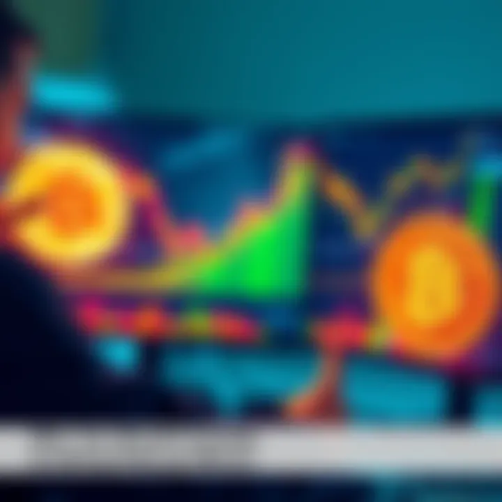 A person analyzing Bitcoin trends on a computer screen with graphs and charts showing growth
