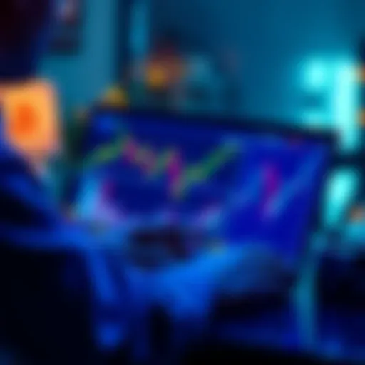 A person analyzing cryptocurrency charts on a laptop with digital coins in view