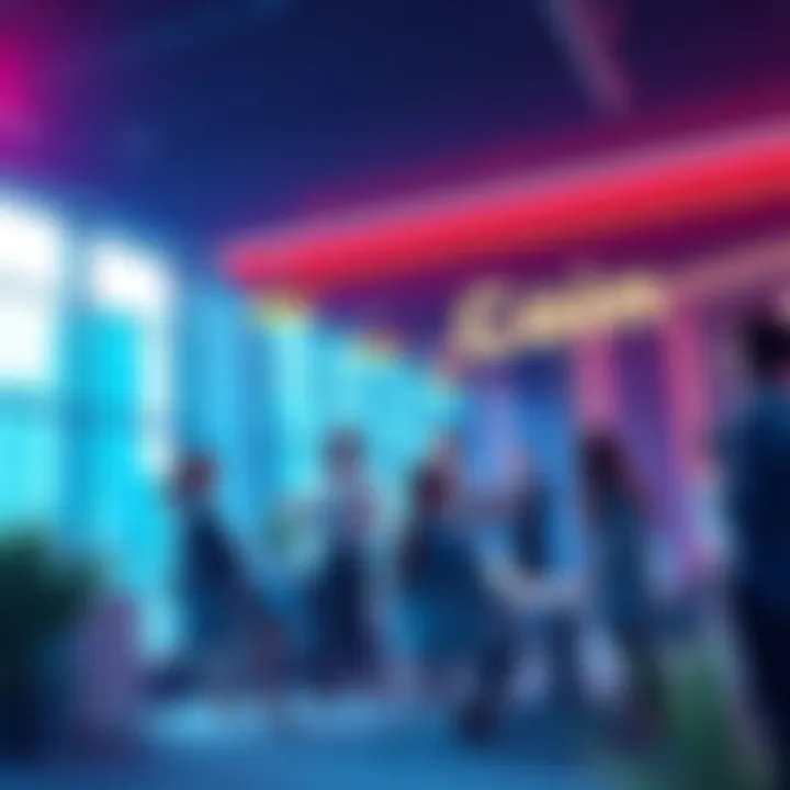 A group of people discussing WorldCoin and its investment potential in a modern setting
