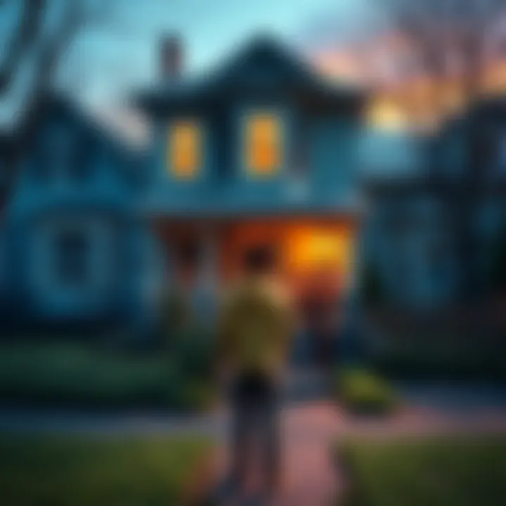 A person stands in front of a familiar house in their old neighborhood, reflecting on memories and recent property value changes.
