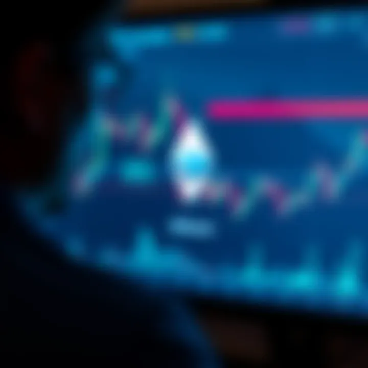 A person looking at a digital screen with Ethereum graphs, symbolizing a shift in investment from stocks to crypto.