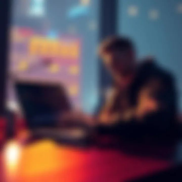 A person confidently buying Kaspa cryptocurrency on a laptop, showcasing graphs and charts of growth potential