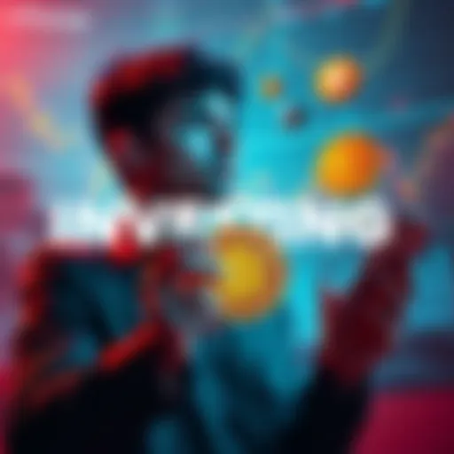 A person contemplating various cryptocurrencies including Ethereum, Bittensor, SEI, and Solana while holding Bitcoin, surrounded by financial graphs and charts.