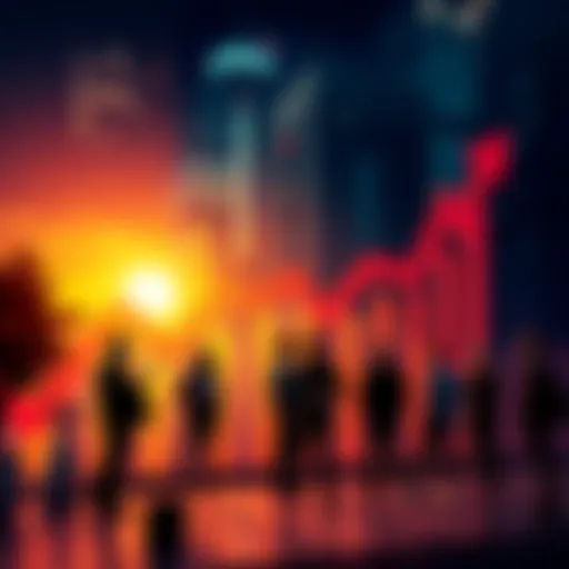 Graph showing rising investment trends with people discussing finance