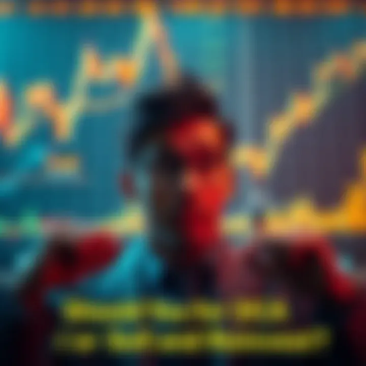 A person weighing options between Dollar Cost Averaging and selling investments, with financial charts in the background.