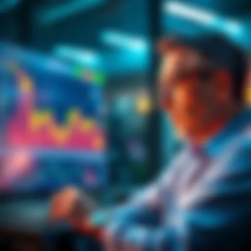 An investor analyzing a chart showing bearish trends for ANKR, with a thoughtful expression