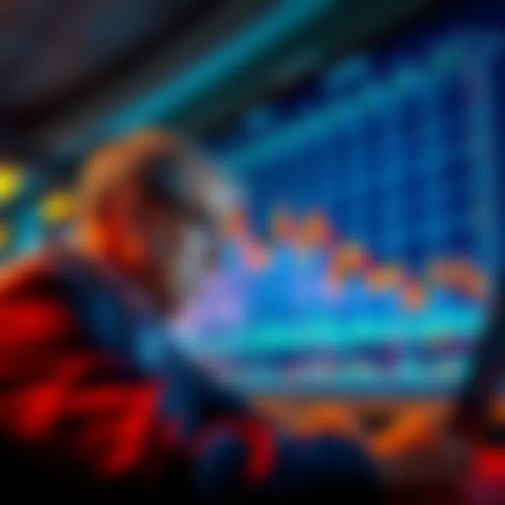 A worried investor looking at a stock market chart showing a decline in values