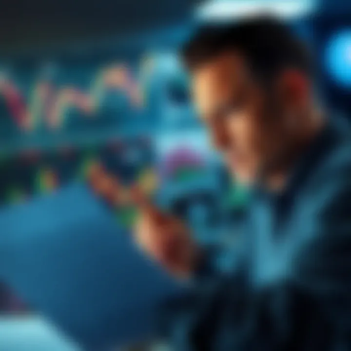 An investor looks worried while reviewing financial charts and documents, showing signs of stress from a recent significant loss in the Kaspa market.