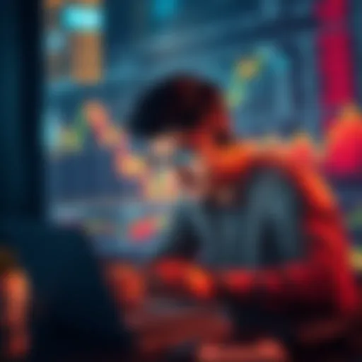 An investor looking at stock market charts on a laptop while pondering investment strategies