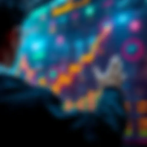 A person looking at a stock chart with an upward trend, symbolizing the chase for overvalued investments.