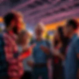 A group of optimistic investors discussing strategies with a focus on DOT, displaying a sense of unity and determination in the face of price drops.