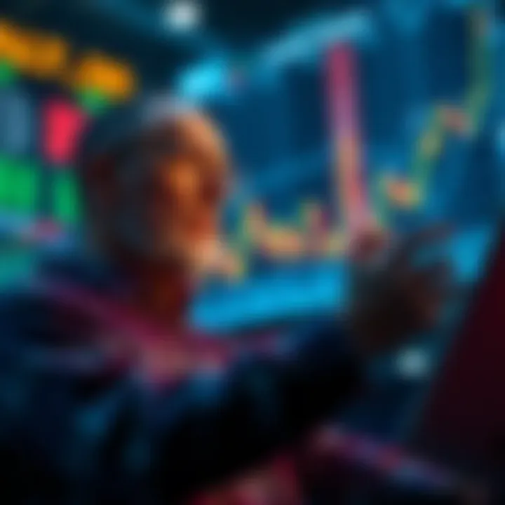 A concerned investor looking at market charts, showing uncertain trends but potential gains ahead, indicating patience is necessary.
