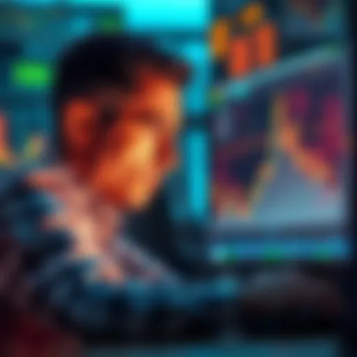 An investor looking distressed while checking financial charts on a computer screen, representing the impact of a significant trading loss due to liquidation.