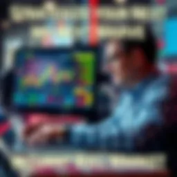 A person looking at stock market charts on a laptop with financial news in the background